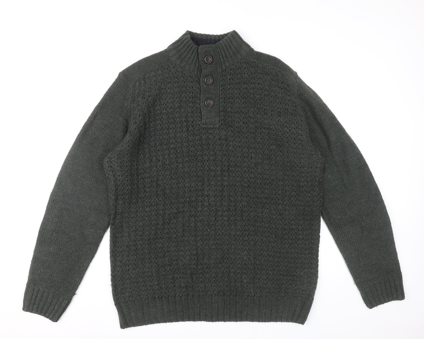 James Pringle Men’s Green Waffle Knit Henley Jumper Size L