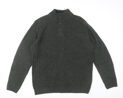 James Pringle Men’s Green Waffle Knit Henley Jumper Size L