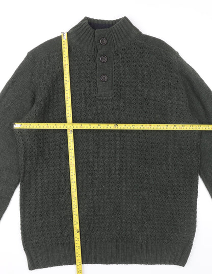James Pringle Men’s Green Waffle Knit Henley Jumper Size L