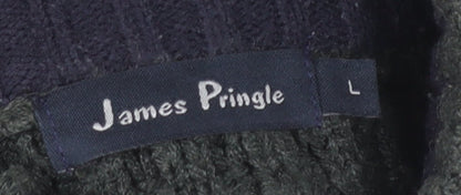 James Pringle Men’s Green Waffle Knit Henley Jumper Size L