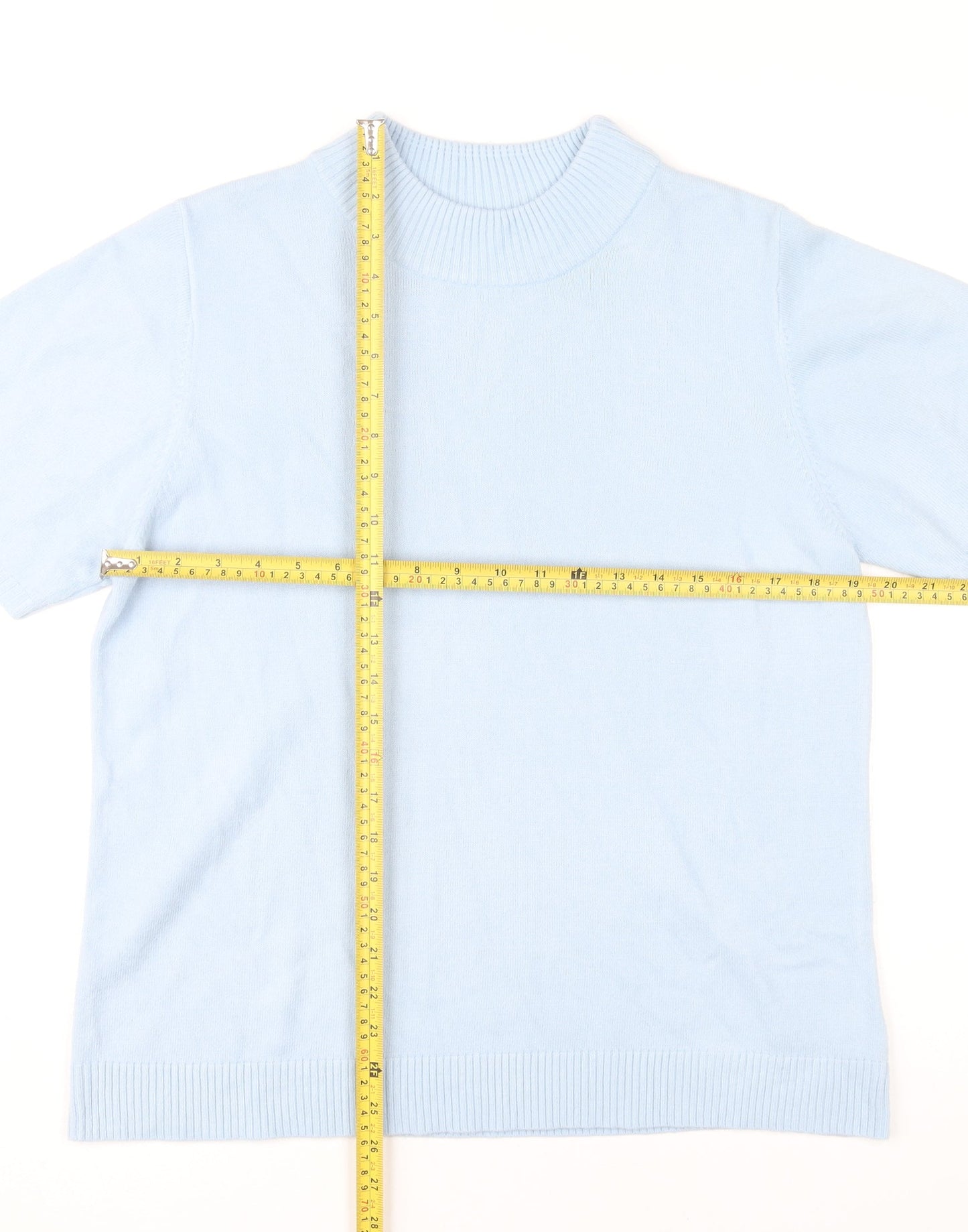 Damart Womens Blue Short Sleeve Mock Neck Pullover Jumper Size M