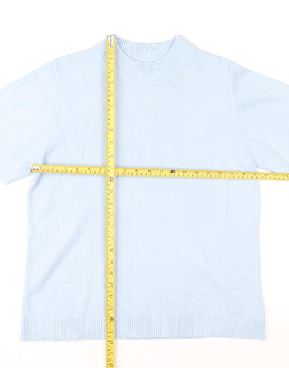 Damart Womens Blue Short Sleeve Mock Neck Pullover Jumper Size M