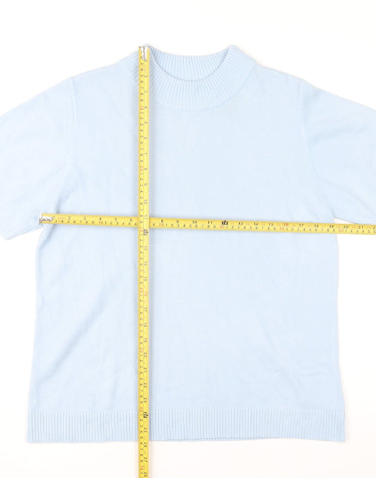 Damart Womens Blue Short Sleeve Mock Neck Pullover Jumper Size M