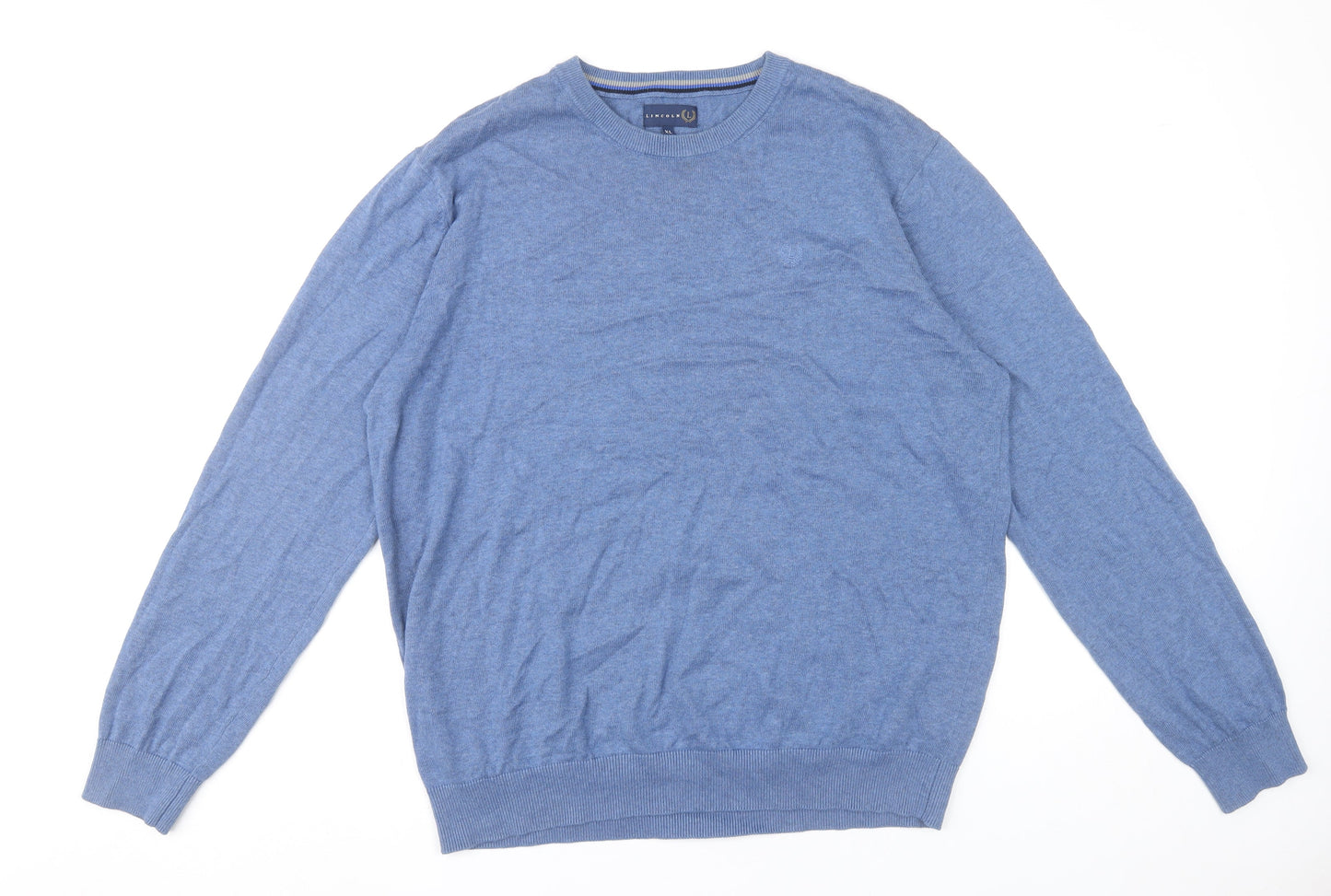 Lincoln Mens Blue XL Cotton Crew Neck Pullover Jumper