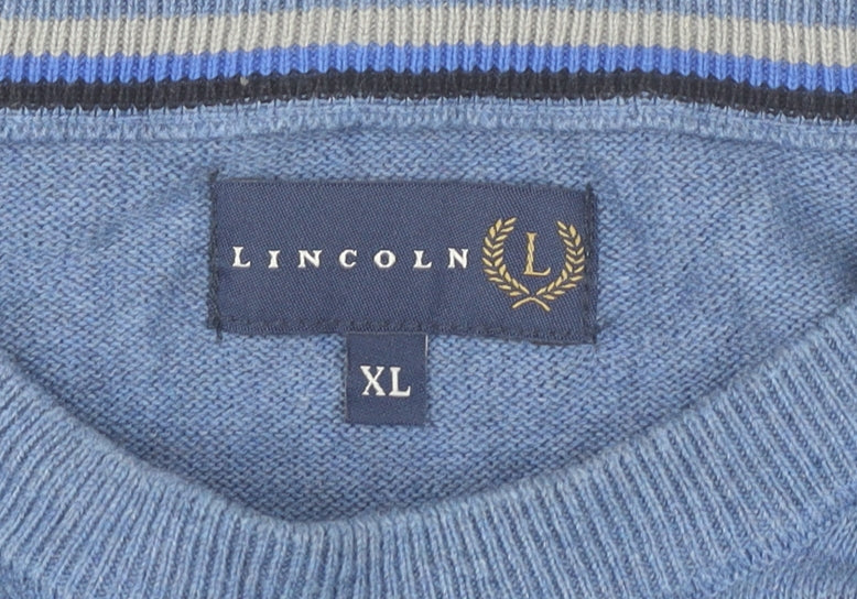 Lincoln Mens Blue XL Cotton Crew Neck Pullover Jumper