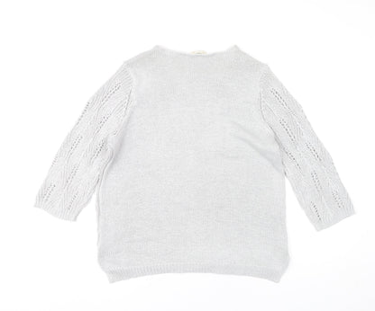 BHS Women Grey V-Neck Open-Knit Pullover Jumper Size 18