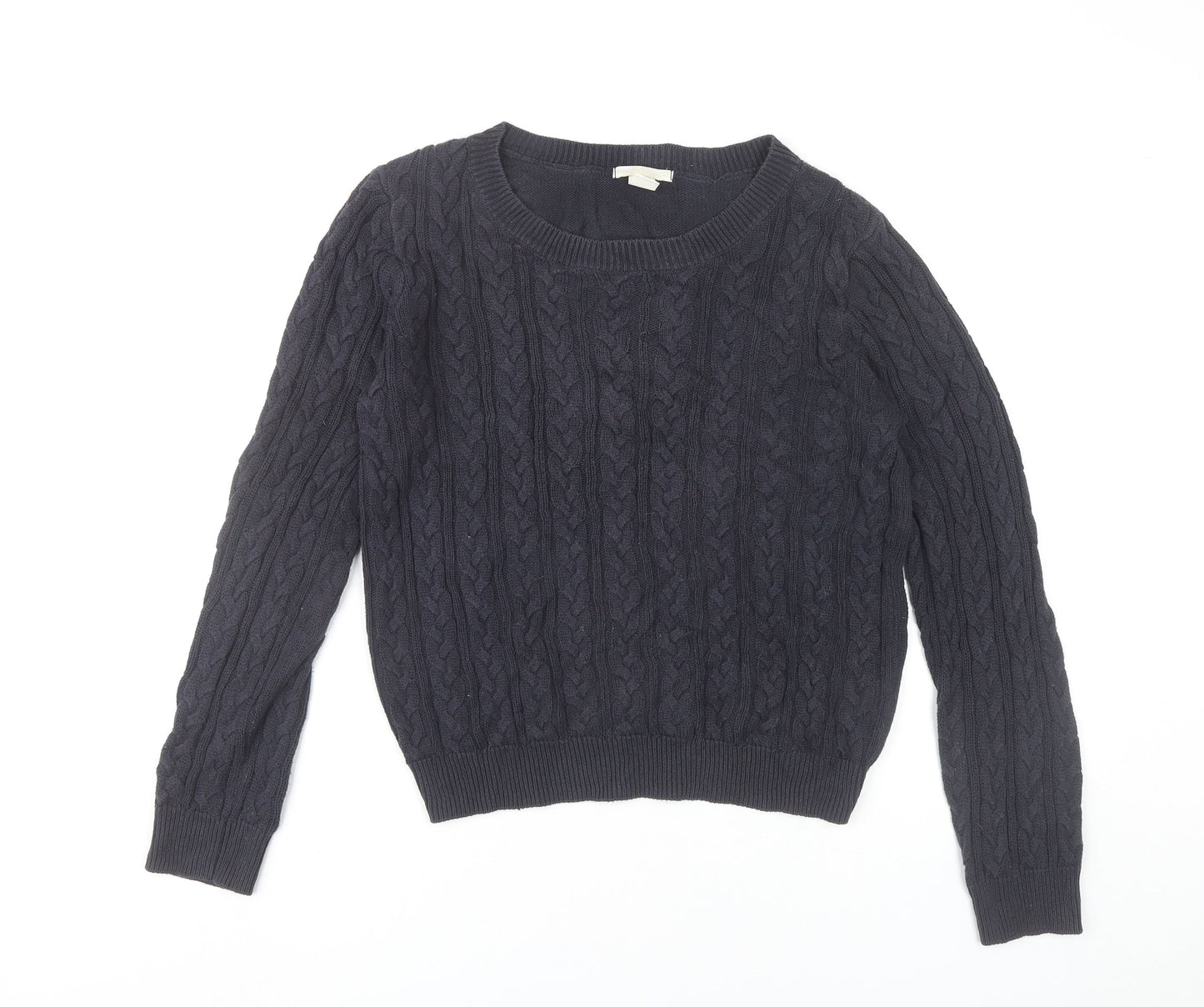 H&M Womens Navy Blue Cable-Knit Jumper Size 12 Cotton Blend
