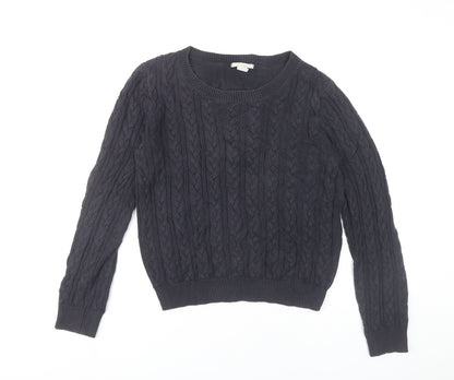 H&M Womens Navy Blue Cable-Knit Jumper Size 12 Cotton Blend