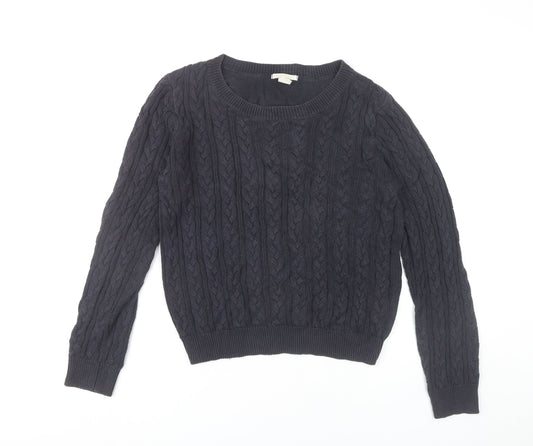 H&M Womens Navy Blue Cable-Knit Jumper Size 12 Cotton Blend