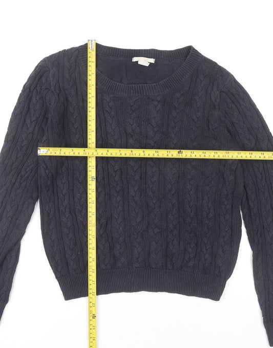 H&M Womens Navy Blue Cable-Knit Jumper Size 12 Cotton Blend