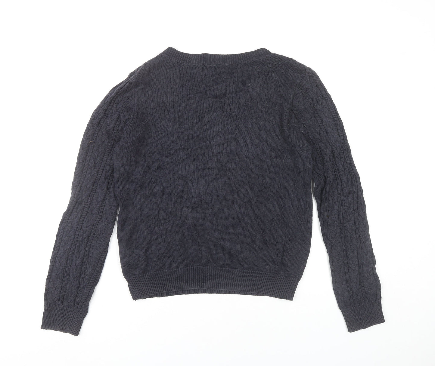 H&M Womens Navy Blue Cable-Knit Jumper Size 12 Cotton Blend