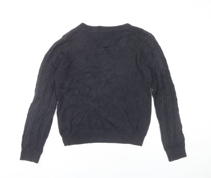 H&M Womens Navy Blue Cable-Knit Jumper Size 12 Cotton Blend