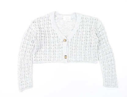 Zara Girls Grey Knit Button Cardigan Jumper 11-12 Years V-Neck Long Sleeve