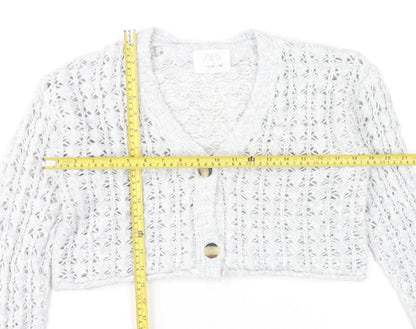 Zara Girls Grey Knit Button Cardigan Jumper 11-12 Years V-Neck Long Sleeve