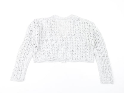 Zara Girls Grey Knit Button Cardigan Jumper 11-12 Years V-Neck Long Sleeve