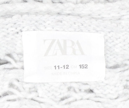 Zara Girls Grey Knit Button Cardigan Jumper 11-12 Years V-Neck Long Sleeve