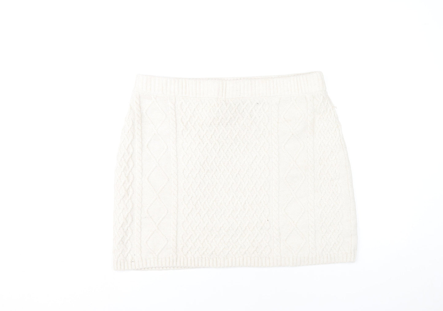 H&M Women Ivory Knit Pencil Skirt L Short Wool Blend Winter
