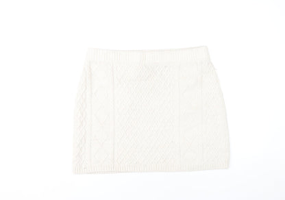 H&M Women Ivory Knit Pencil Skirt L Short Wool Blend Winter