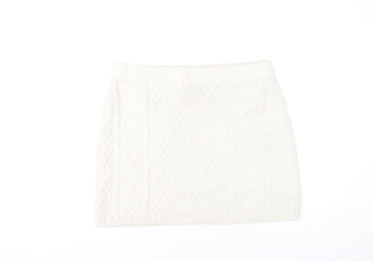 H&M Women Ivory Knit Pencil Skirt L Short Wool Blend Winter
