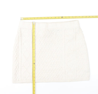H&M Women Ivory Knit Pencil Skirt L Short Wool Blend Winter