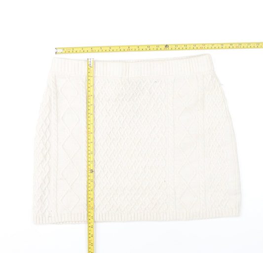 H&M Women Ivory Knit Pencil Skirt L Short Wool Blend Winter