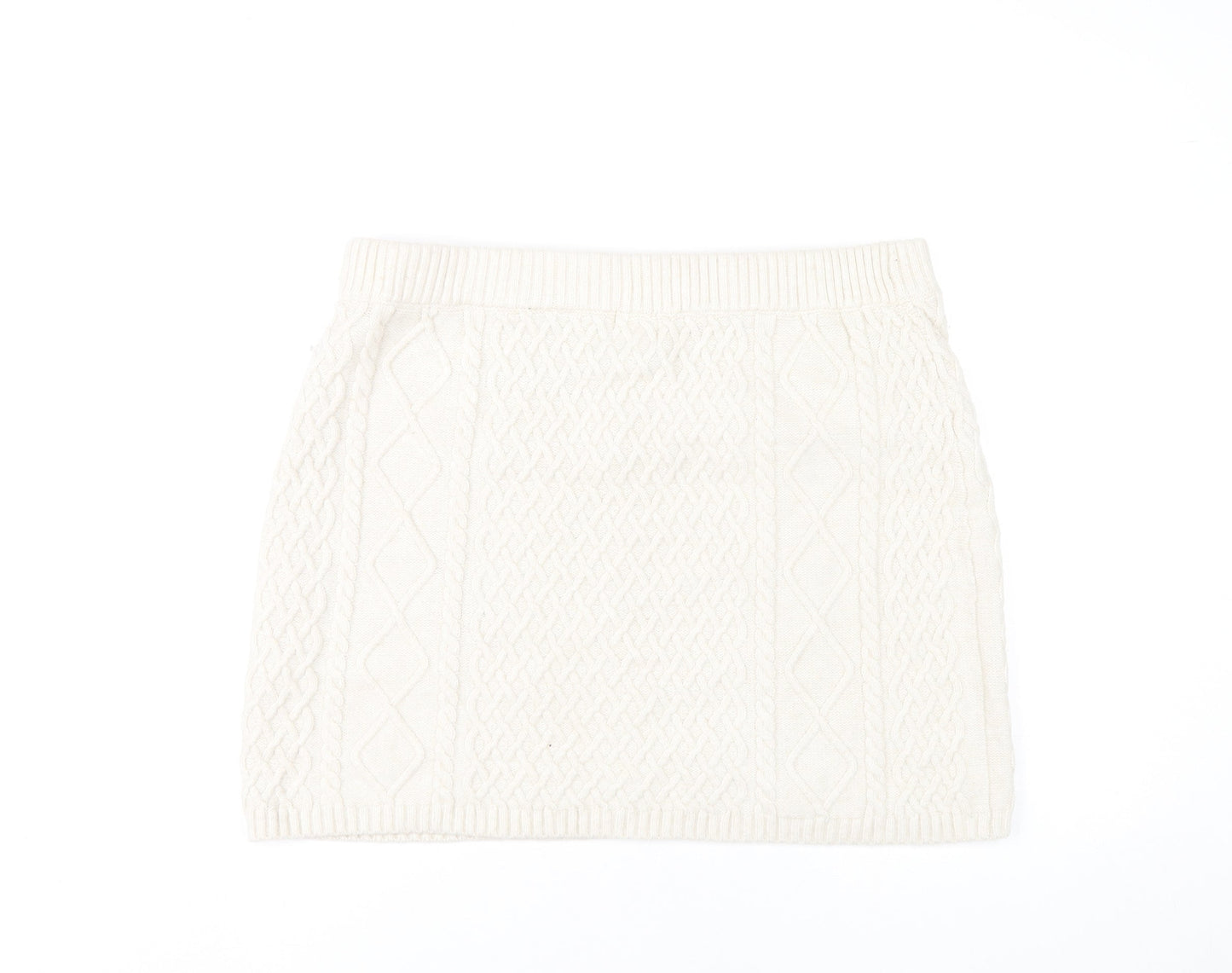H&M Women Ivory Knit Pencil Skirt L Short Wool Blend Winter