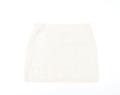 H&M Women Ivory Knit Pencil Skirt L Short Wool Blend Winter