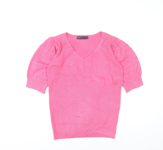 Womens UK Size 10 Marks and Spencer Pink Jersey Blouse