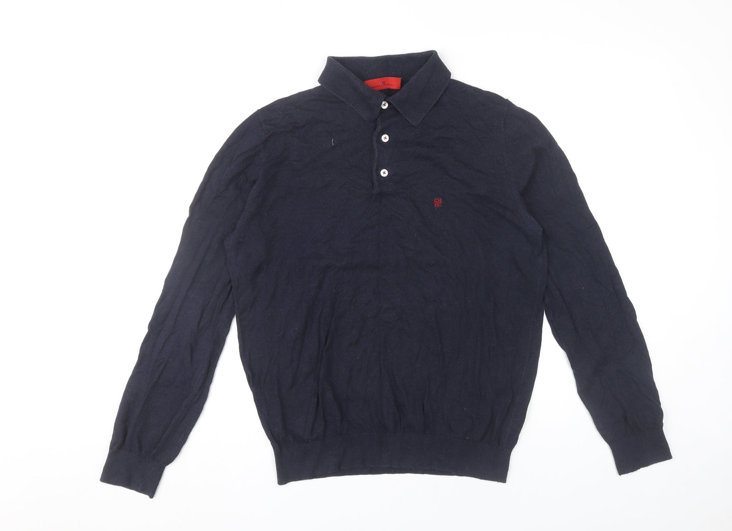 Carolina Herrera Men's Blue Long Sleeve Cotton Polo Shirt M