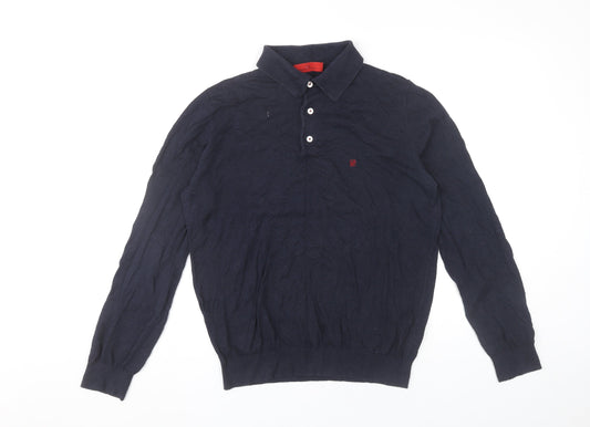 Carolina Herrera Men's Blue Long Sleeve Cotton Polo Shirt M