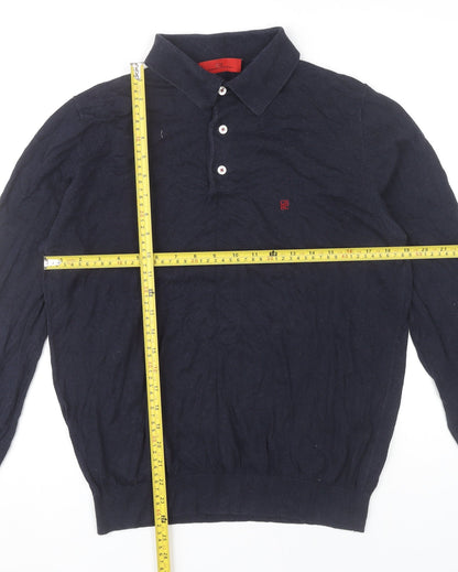 Carolina Herrera Men's Blue Long Sleeve Cotton Polo Shirt M