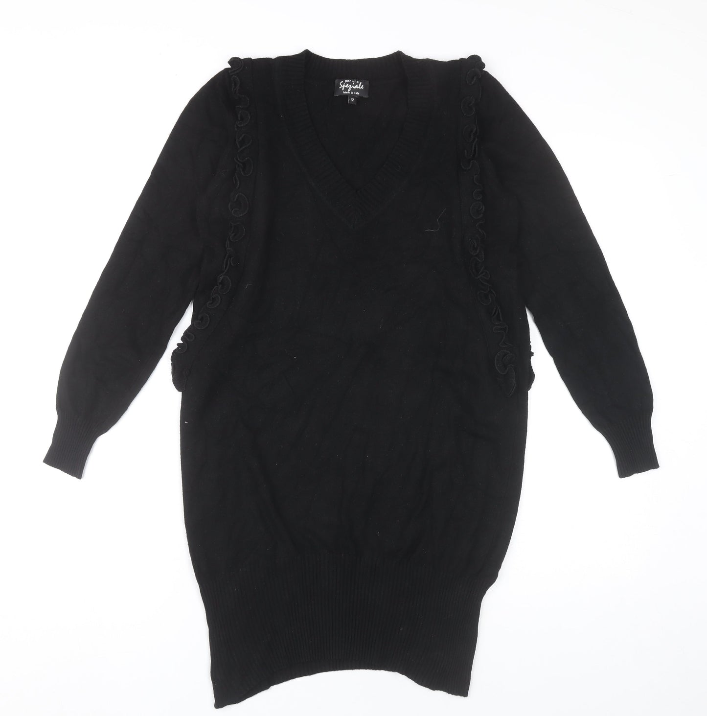 Marks and Spencer Women’s Black Jumper Dress Size 12 V-Neck Long Sleeve