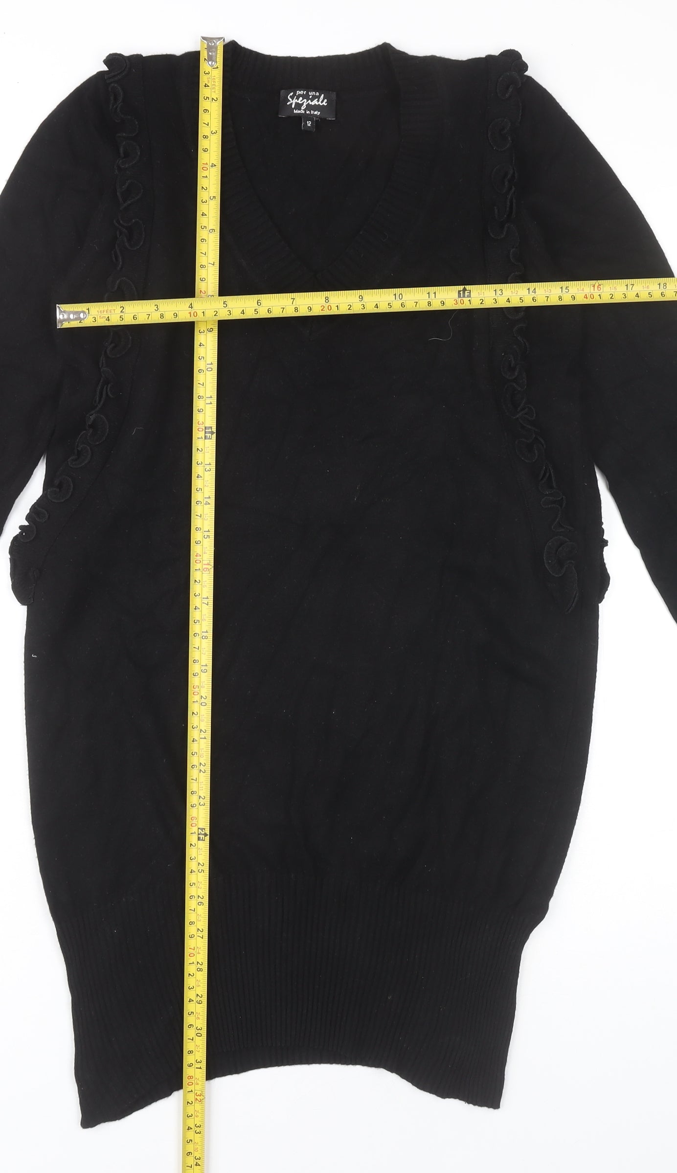 Marks and Spencer Women’s Black Jumper Dress Size 12 V-Neck Long Sleeve