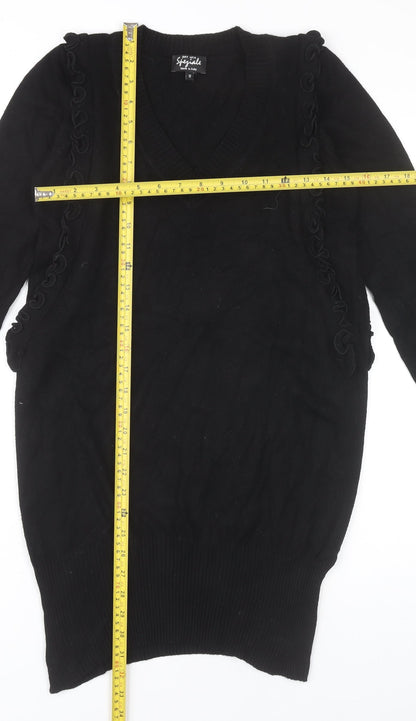 Marks and Spencer Women’s Black Jumper Dress Size 12 V-Neck Long Sleeve