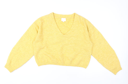 H&M Womens Yellow V-Neck Pullover Jumper Size S Regular Fit