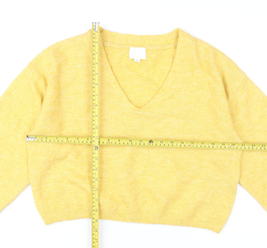 H&M Womens Yellow V-Neck Pullover Jumper Size S Regular Fit