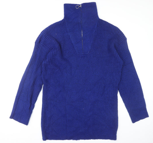 New Look Women Tall Blue Knit Sweater Dress UK 20 Long Sleeve High Neck