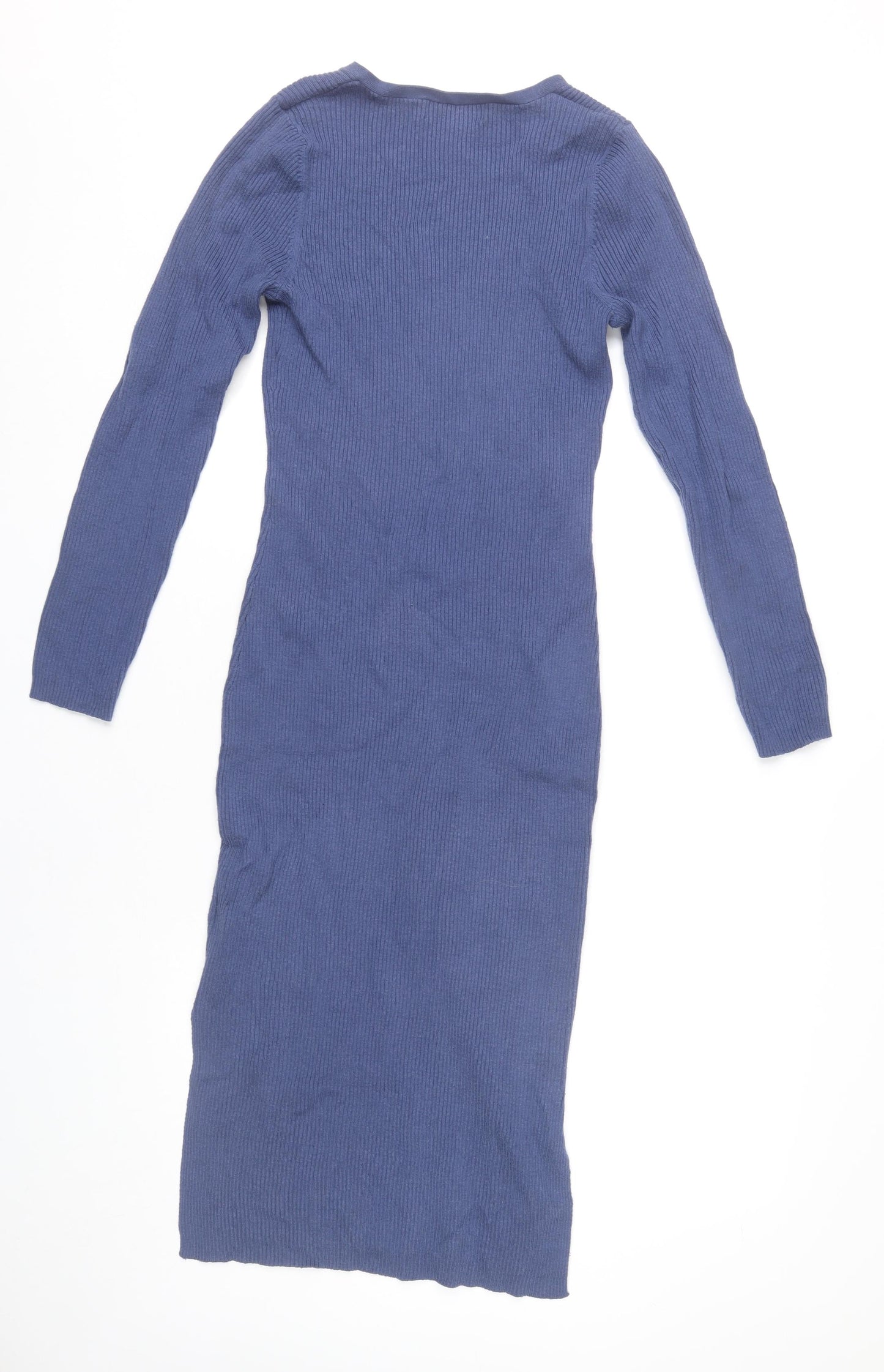 Next Women’s Blue Bodycon Knit Midi Dress Size 10 Long Sleeve V-Neck