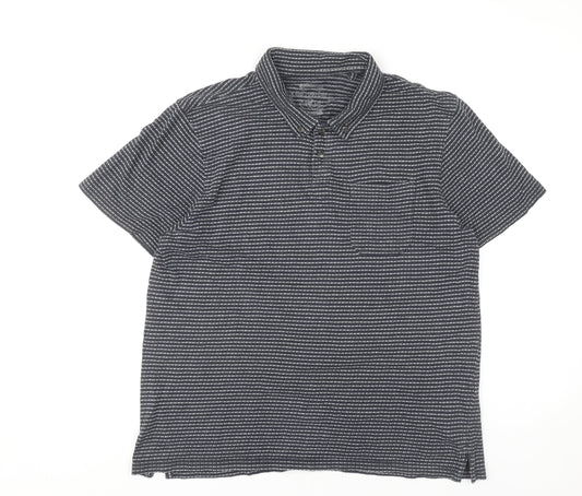 Red Herring Men’s Black Striped Cotton Polo Shirt Size L