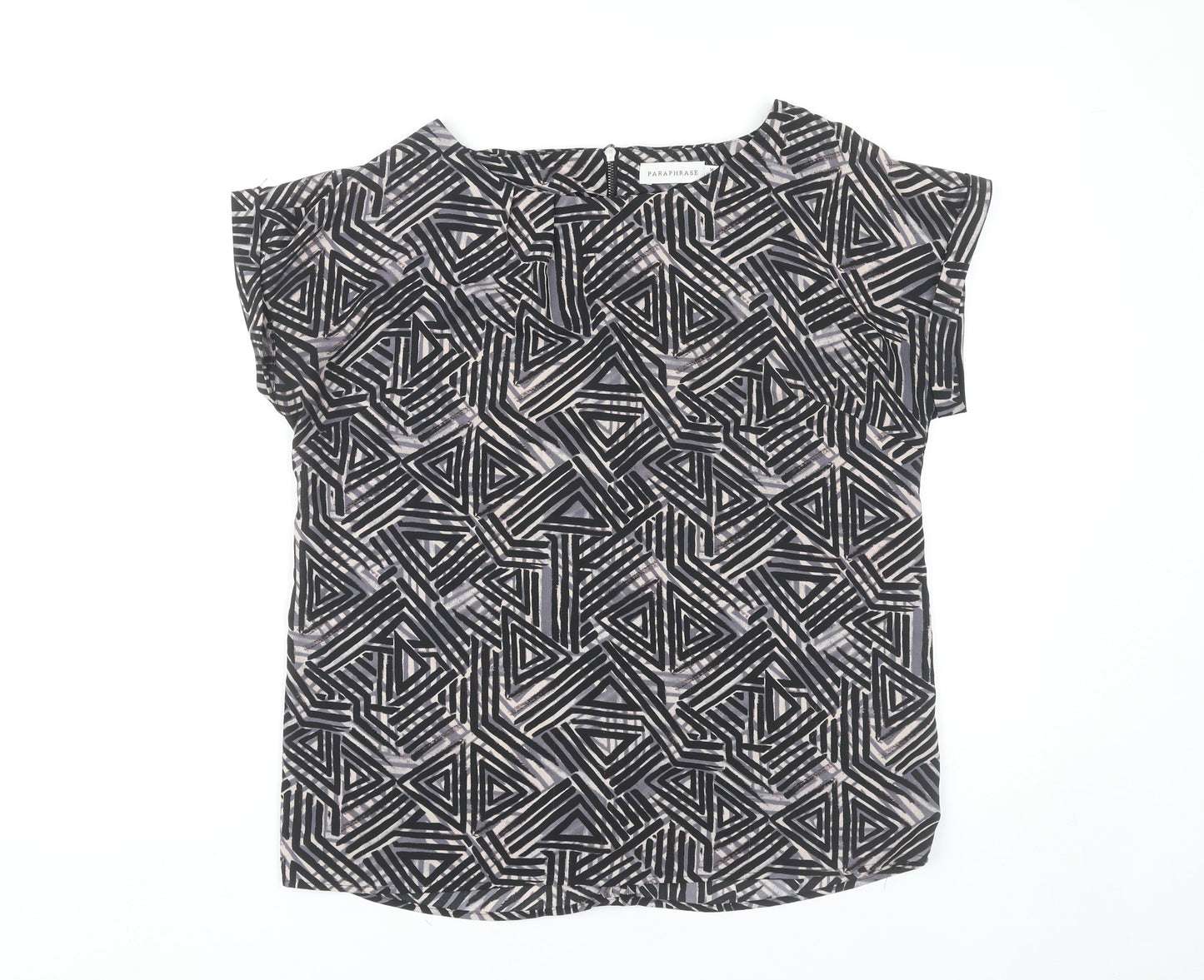 Paraphrase Womens Black Geometric Blouse Size 12 Short Sleeve