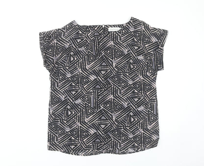 Paraphrase Womens Black Geometric Blouse Size 12 Short Sleeve