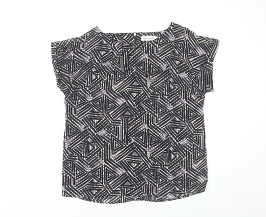 Paraphrase Womens Black Geometric Blouse Size 12 Short Sleeve