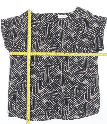 Paraphrase Womens Black Geometric Blouse Size 12 Short Sleeve