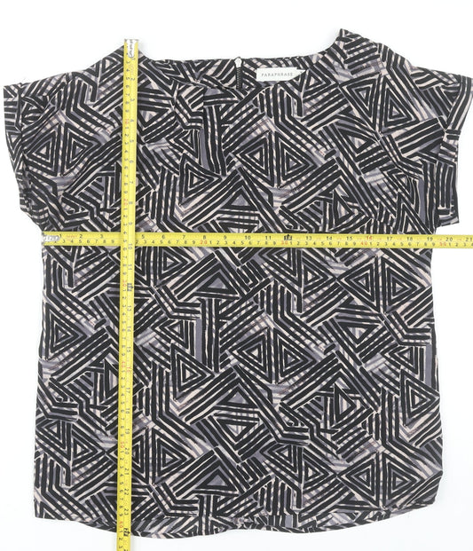 Paraphrase Womens Black Geometric Blouse Size 12 Short Sleeve