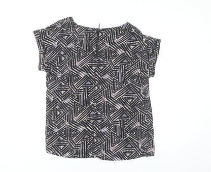 Paraphrase Womens Black Geometric Blouse Size 12 Short Sleeve