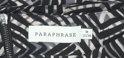Paraphrase Womens Black Geometric Blouse Size 12 Short Sleeve