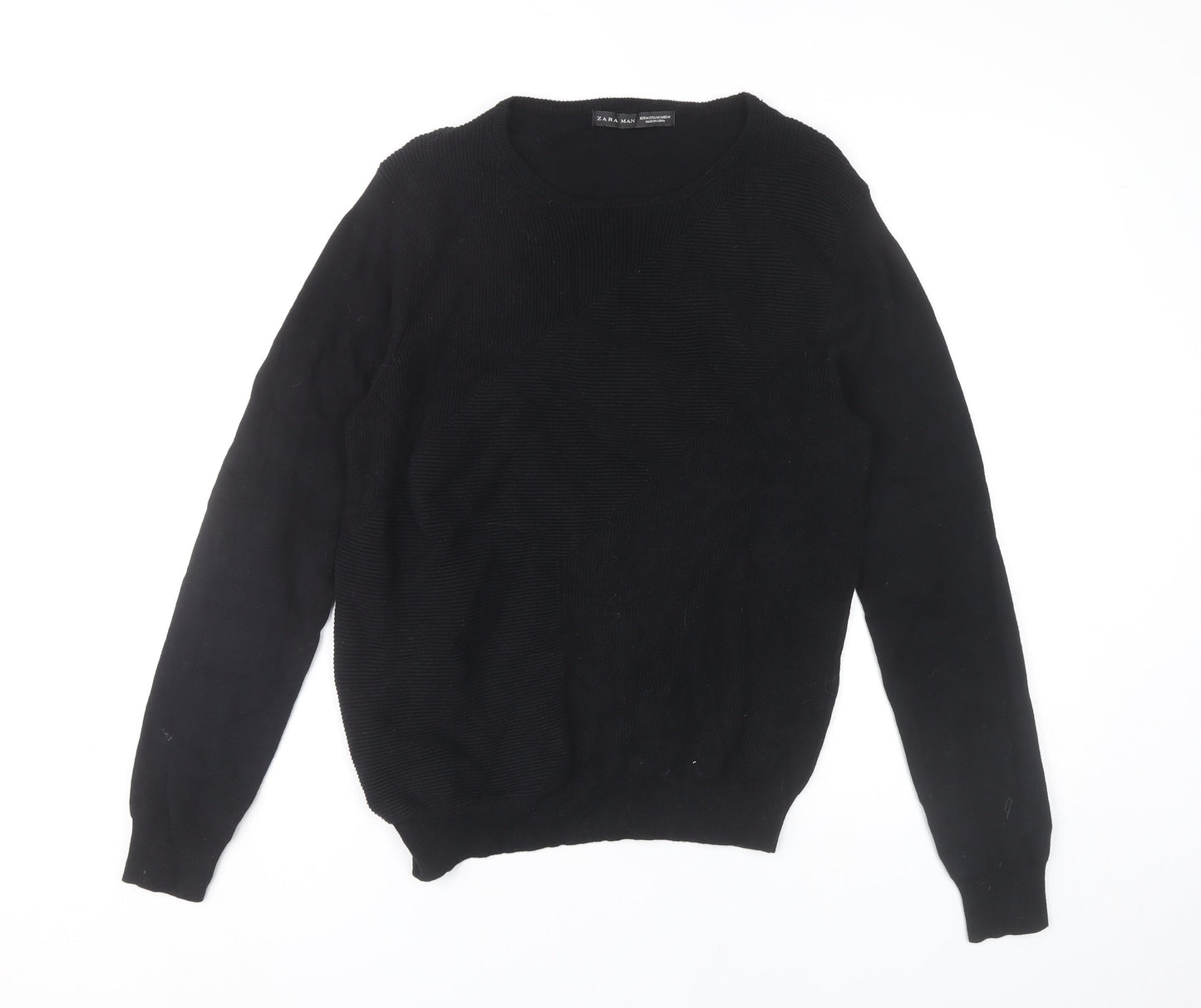 Zara Man Black Crew Neck Pullover Jumper Mens M Regular Fit