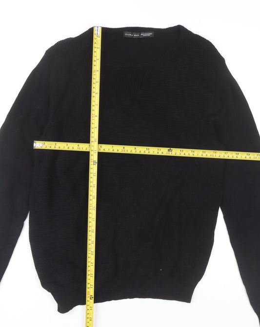 Zara Man Black Crew Neck Pullover Jumper Mens M Regular Fit