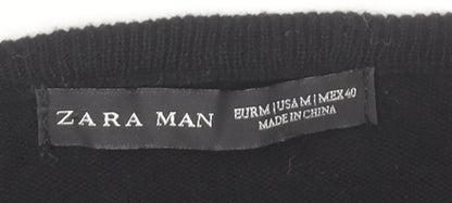 Zara Man Black Crew Neck Pullover Jumper Mens M Regular Fit