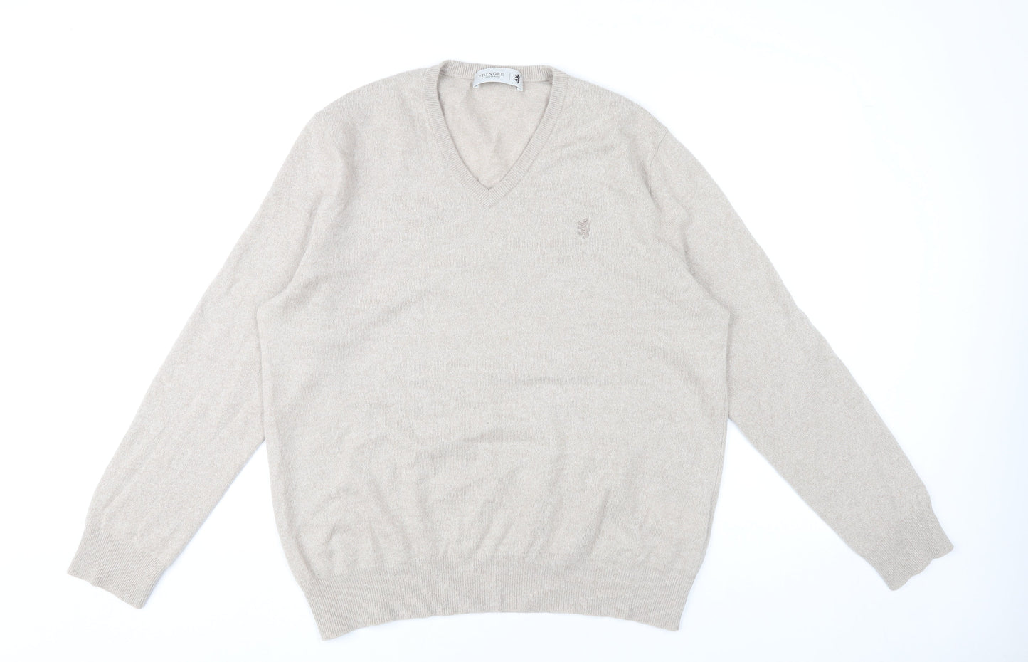 Pringle of Scotland Mens Beige Wool V-Neck Jumper L
